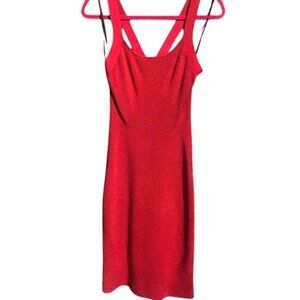 Bebe Red Ribbed Strappy Sweater Dress Bodycon Bandage Style Large NWT Rayon